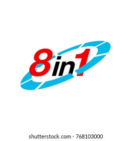 Vector Illustration Sign Numbers "eight in one" Isolated on White background. Figures 8 in 1 icon of red and blue colors. Vector banner with eight and one numeral
