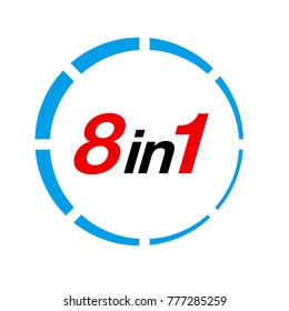 Vector Illustration Sign Numbers "eight in one" Isolated on White background. Figures 8 in 1 icon of red and blue colors. Vector banner with eight and one numeral