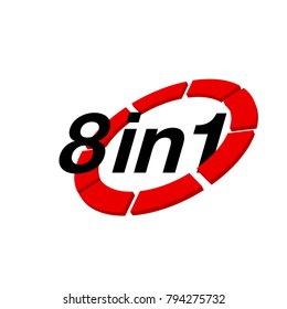 Vector Illustration Sign Numbers "eight in one" Isolated on White background. Figures 8 in 1 icon of black and red color. Vector banner with eight and one numeral