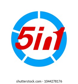 Vector Illustration Sign Numbers "five in one" Isolated on White background. Figures 5 in 1 icon of red and blue colors. Vector banner with five and one numeral