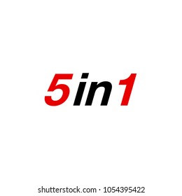 Vector Illustration Sign Numbers "five in one" Isolated on White background. Figures 5 in 1 icon of black and red color. Vector banner with five and one numeral