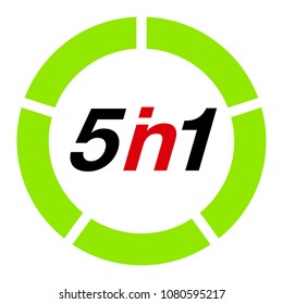 Vector Illustration Sign Numbers "five in one" Isolated on White background. Figures 5 in 1 icon of red and green color. Vector banner with five and one numeral