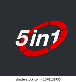 Vector Illustration Sign Numbers "five in one" Isolated on White background. Figures 5 in 1 icon. Vector banner with five and one numeral