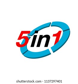 Vector Illustration Sign Numbers "five in one" Isolated on White background. Figures 5 in 1 icon of red and blue colors. Vector banner with five and one numeral