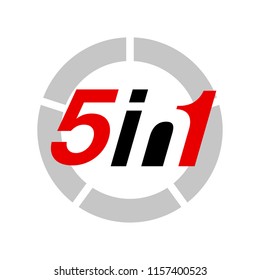 Vector Illustration Sign Numbers "five in one" Isolated on White background. Figures 5 in 1 icon of black and red color. Vector banner with five and one numeral