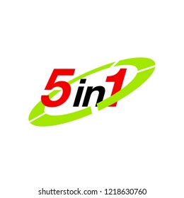 Vector Illustration Sign Numbers "five in one" Isolated on White background. Figures 5 in 1 icon of red and green color.