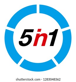 Vector Illustration Sign Numbers "five in one" Isolated on White background. Figures 5 in 1 icon of red and blue colors. Vector banner with five and one numeral