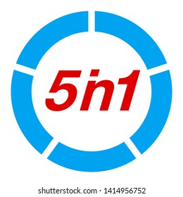 Vector Illustration Sign Numbers "five in one" Isolated on White background. Figures 5 in 1 icon of red and blue colors. Vector banner with five and one numeral