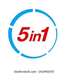 Vector Illustration Sign Numbers "five in one" Isolated on White background. Figures 5 in 1 icon of red and blue colors. Vector banner with five and one numeral
