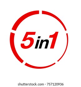 Vector Illustration Sign Numbers "five in one" Isolated on White background. Figures 5 in 1 icon of black and red color. Vector banner with five and one numeral
