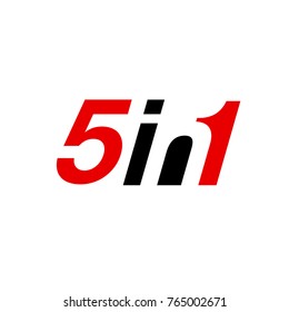 Vector Illustration Sign Numbers "five in one" Isolated on White background. Figures 5 in 1 icon of black and red color. Vector banner with five and one numeral