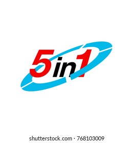 Vector Illustration Sign Numbers "five in one" Isolated on White background. Figures 5 in 1 icon of red and blue colors. Vector banner with five and one numeral