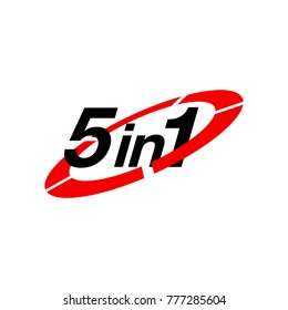 Vector Illustration Sign Numbers "five in one" Isolated on White background. Figures 5 in 1 icon of black and red color. Vector banner with five and one numeral
