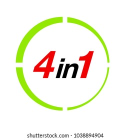 Vector Illustration Sign Numbers "four in one" Isolated on White background. Figures 4 in 1 icon of red and green color. Vector banner with four and one numeral