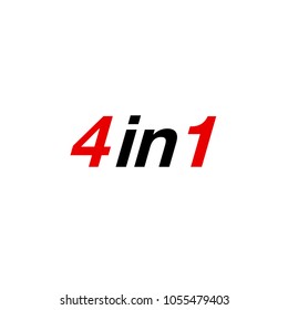 Vector Illustration Sign Numbers "four in one" Isolated on White background. figures 4 in 1 icon of black and red color. Vector banner with four and one numeral
