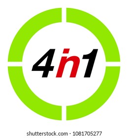 Vector Illustration Sign Numbers "four in one" Isolated on White background. Figures 4 in 1 icon of red and green color. Vector banner with four and one numeral