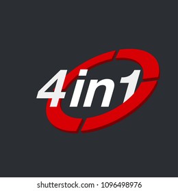 Vector Illustration Sign Numbers "four in one" Isolated on White background. Figures 4 in 1 icon. Vector banner with four and one numeral