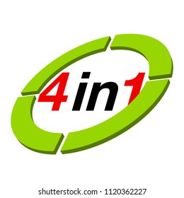 Vector Illustration Sign Numbers "four in one" Isolated on White background. Figures 4 in 1 icon of red and green color. Vector banner with four and one numeral
