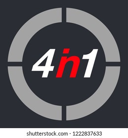 Vector Illustration Sign Numbers "four in one" Isolated on White background. Figures 4 in 1 icon. Vector banner with four and one numeral