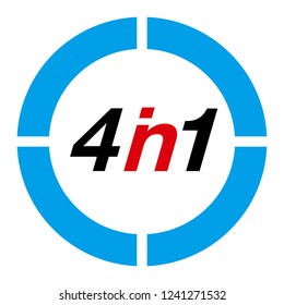 Vector Illustration Sign Numbers "four in one" Isolated on White background. Figures 4 in 1 icon of red and blue colors. Vector banner with four and one numeral