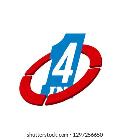 Vector Illustration Sign Numbers "four in one" Isolated on White background. Figures 4 in 1 icon. Vector banner with four and one numeral