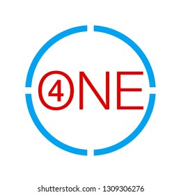 Vector Illustration Sign Numbers "four in one" Isolated on White background. Figures 4 in 1 icon of red and blue colors. Vector banner with four and one numeral