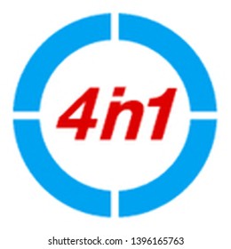 Vector Illustration Sign Numbers "four in one" Isolated on White background. Figures 4 in 1 icon of red and blue colors. Vector banner with four and one numeral
