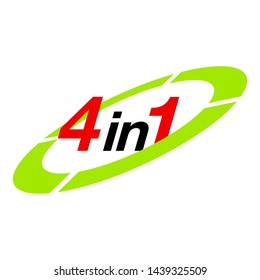 Vector Illustration Sign Numbers "four in one" Isolated on White background. Figures 4 in 1 icon of red and green color. Vector banner with four and one numeral