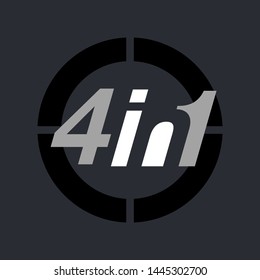 Vector Illustration Sign Numbers "four in one" Isolated on White background. Figures 4 in 1 icon. Vector banner with four and one numeral