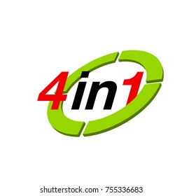 Vector Illustration Sign Numbers "four in one" Isolated on White background. Figures 4 in 1 icon of red and green color. Vector banner with four and one numeral