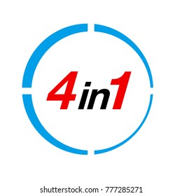 Vector Illustration Sign Numbers "four in one" Isolated on White background. Figures 4 in 1 icon of red and blue colors. Vector banner with four and one numeral
