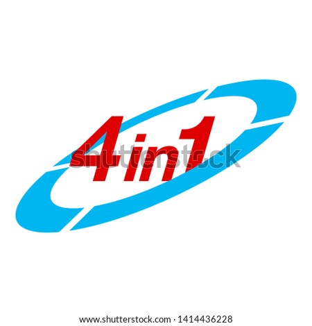 Vector Illustration Sign Numbers "four in one" Isolated on White background. Figures 4 in 1 icon of red and blue colors. Vector banner with four and one numeral