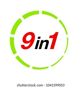 Vector Illustration Sign Numbers "nine in one" Isolated on White background. Figures 9 in 1 icon of red and green colors. Vector banner with nine and one numeral