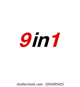 Vector Illustration Sign Numbers "nine in one" Isolated on White background. Figures 9 in 1 icon of black and red color. Vector banner with nine and one numeral
