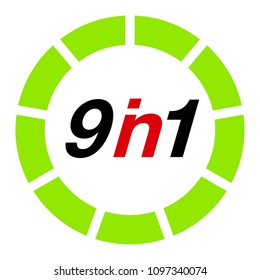 Vector Illustration Sign Numbers "nine in one" Isolated on White background. Figures 9 in 1 icon of red and green colors. Vector banner with nine and one numeral