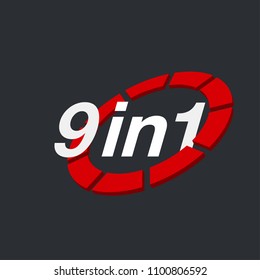 Vector Illustration Sign Numbers "nine in one" Isolated on White background. Figures 9 in 1 icon. Vector banner with nine and one numeral