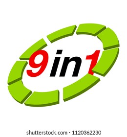 Vector Illustration Sign Numbers "nine in one" Isolated on White background. Figures 9 in 1 icon of red and green colors. Vector banner with nine and one numeral