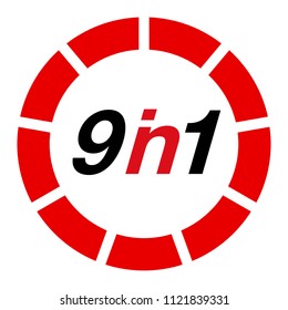 Vector Illustration Sign Numbers "nine in one" Isolated on White background. Figures 9 in 1 icon of black and red color. Vector banner with nine and one numeral