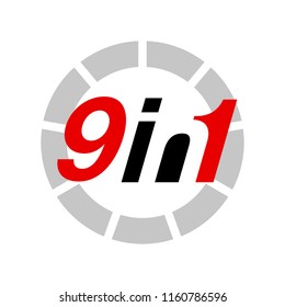 Vector Illustration Sign Numbers "nine in one" Isolated on White background. Figures 9 in 1 icon of black and red color. Vector banner with nine and one numeral