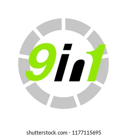 Vector Illustration Sign Numbers "nine in one" Isolated on White background. Figures 9 in 1 icon of green colors. Vector banner with nine and one numeral