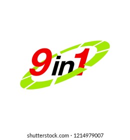 Vector Illustration Sign Numbers "nine in one" Isolated on White background. Figures 9 in 1 icon of red and green colors. Vector banner with nine and one numeral