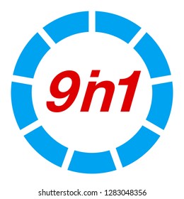 Vector Illustration Sign Numbers "nine in one" Isolated on White background. Figures 9 in 1 icon of red and blue colors. Vector banner with nine and one numeral