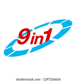 Vector Illustration Sign Numbers "nine in one" Isolated on White background. Figures 9 in 1 icon of red and blue colors. Vector banner with nine and one numeral