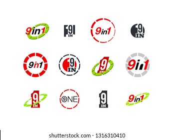Vector Illustration Sign Numbers "nine in one" Isolated on White background. Figures 9 in 1 icon of red and blue colors. Vector banner with nine and one numeral