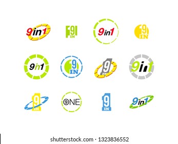 Vector Illustration Sign Numbers "nine in one" Isolated on White background. Figures 9 in 1 icon of red and blue colors. Vector banner with nine and one numeral