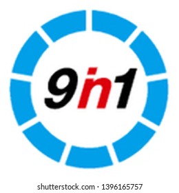 Vector Illustration Sign Numbers "nine in one" Isolated on White background. Figures 9 in 1 icon of red and blue colors. Vector banner with nine and one numeral