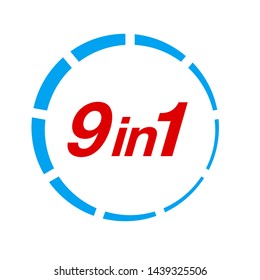 Vector Illustration Sign Numbers "nine in one" Isolated on White background. Figures 9 in 1 icon of red and blue colors. Vector banner with nine and one numeral