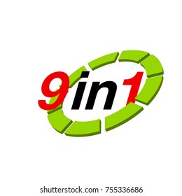 Vector Illustration Sign Numbers "nine in one" Isolated on White background. Figures 9 in 1 icon of red and green colors. Vector banner with nine and one numeral