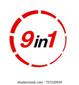 Vector Illustration Sign Numbers "nine in one" Isolated on White background. Figures 9 in 1 icon of black and red color. Vector banner with nine and one numeral