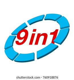 Vector Illustration Sign Numbers "nine in one" Isolated on White background. Figures 9 in 1 icon of red and blue colors. Vector banner with nine and one numeral
